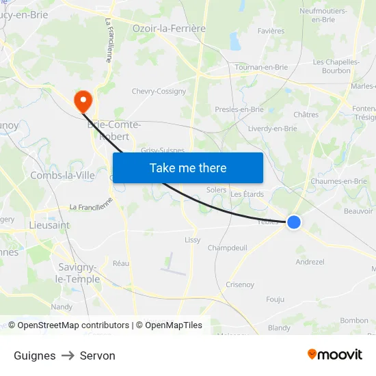 Guignes to Servon map