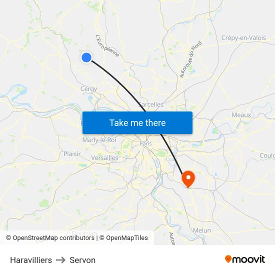 Haravilliers to Servon map