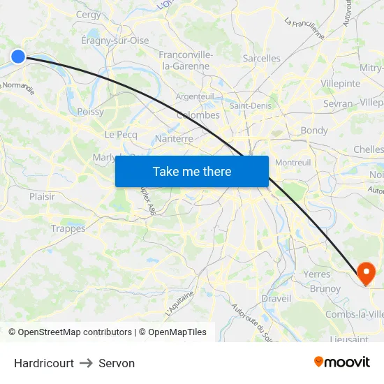 Hardricourt to Servon map