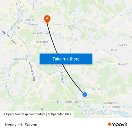 Hericy to Servon map
