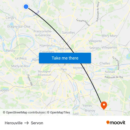 Herouville to Servon map