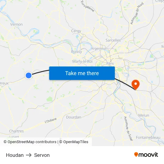 Houdan to Servon map