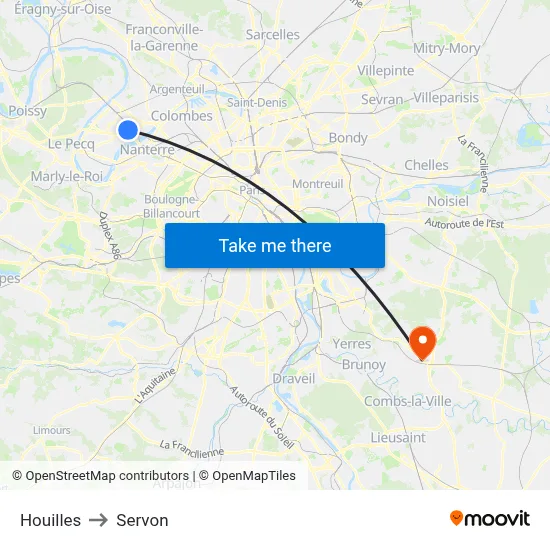 Houilles to Servon map