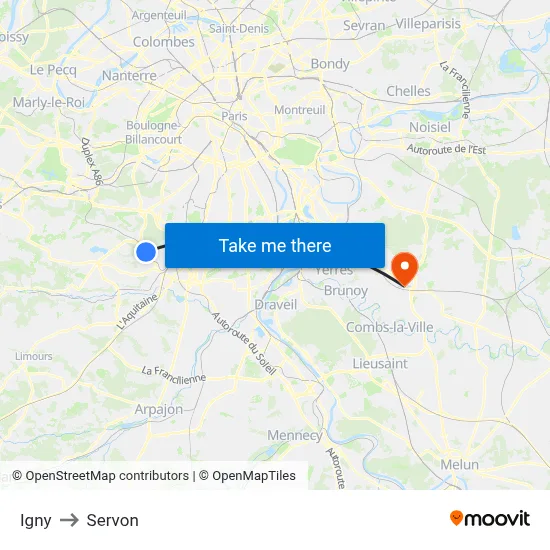 Igny to Servon map