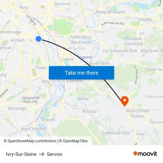 Ivry-Sur-Seine to Servon map