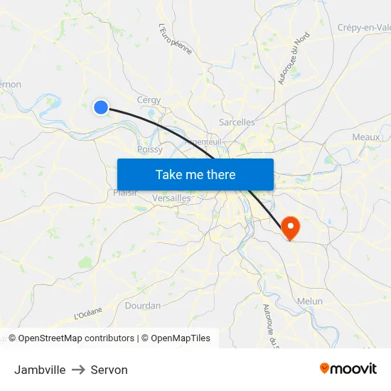 Jambville to Servon map