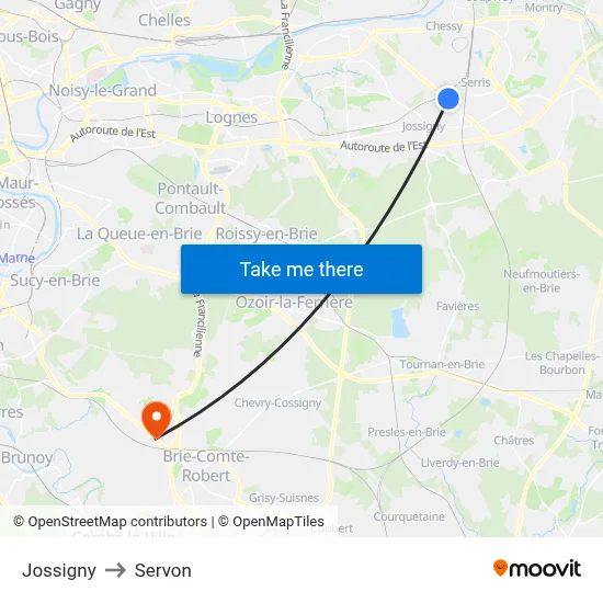 Jossigny to Servon map