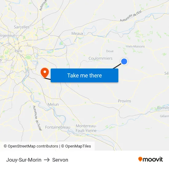Jouy-Sur-Morin to Servon map