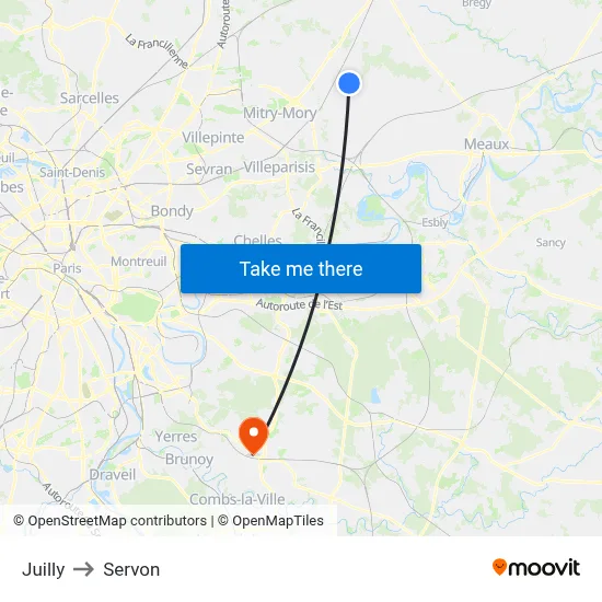 Juilly to Servon map