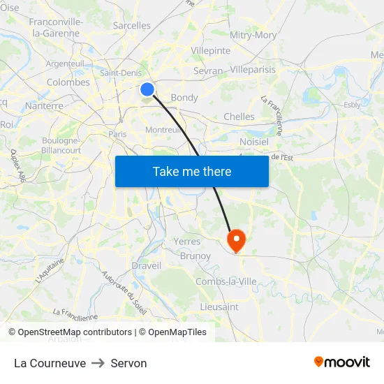 La Courneuve to Servon map