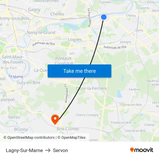 Lagny-Sur-Marne to Servon map