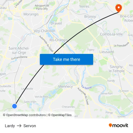 Lardy to Servon map