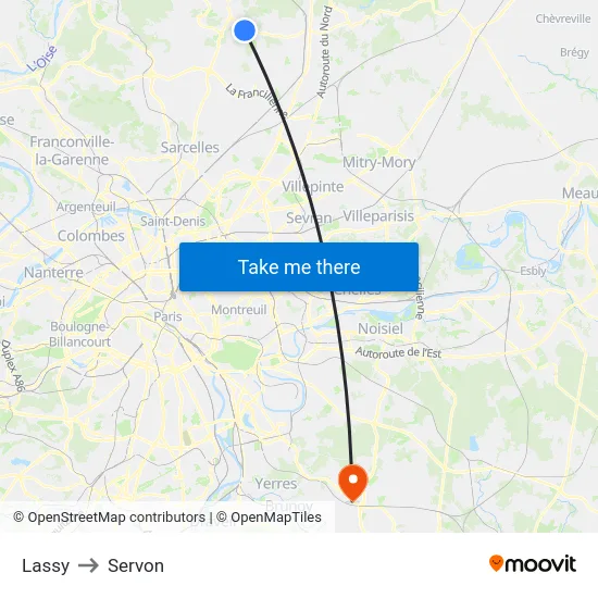 Lassy to Servon map