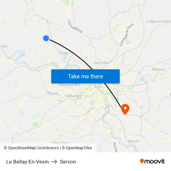Le Bellay-En-Vexin to Servon map