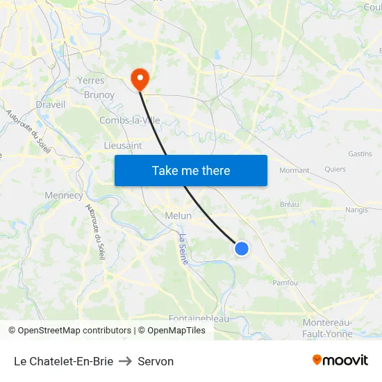 Le Chatelet-En-Brie to Servon map