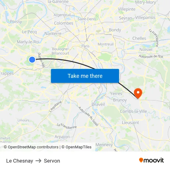 Le Chesnay to Servon map