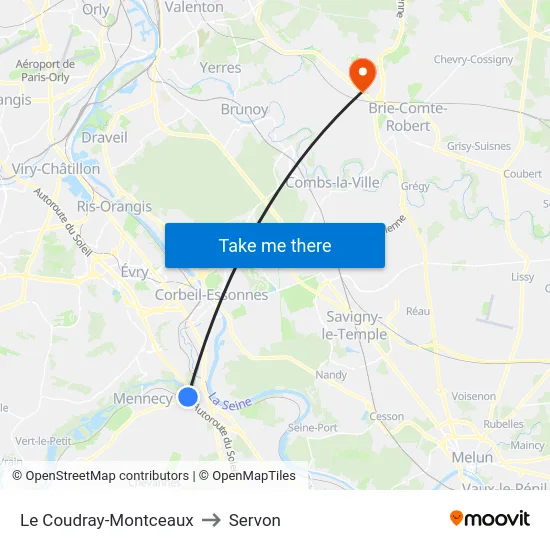 Le Coudray-Montceaux to Servon map