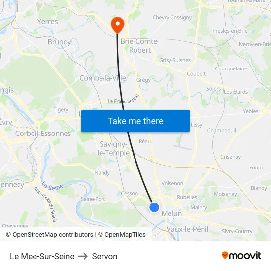 Le Mee-Sur-Seine to Servon map