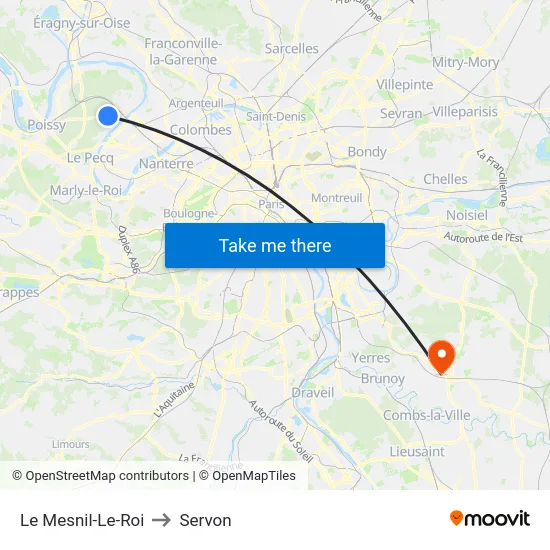 Le Mesnil-Le-Roi to Servon map