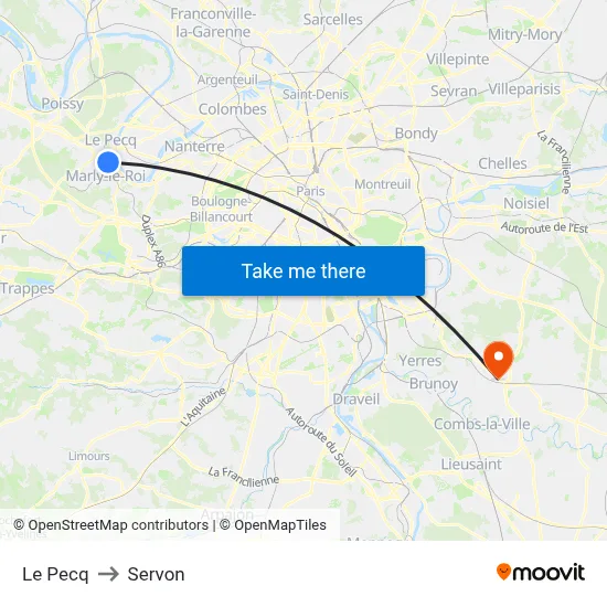Le Pecq to Servon map