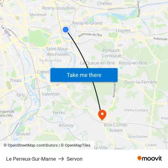 Le Perreux-Sur-Marne to Servon map