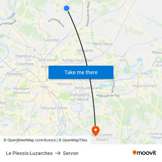 Le Plessis-Luzarches to Servon map