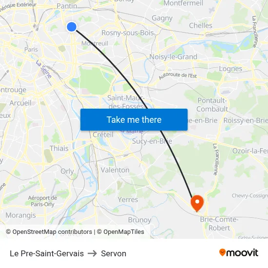 Le Pre-Saint-Gervais to Servon map