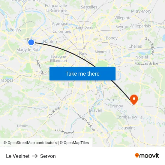 Le Vesinet to Servon map