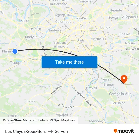Les Clayes-Sous-Bois to Servon map