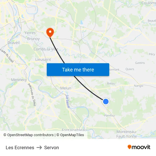 Les Ecrennes to Servon map