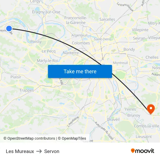 Les Mureaux to Servon map