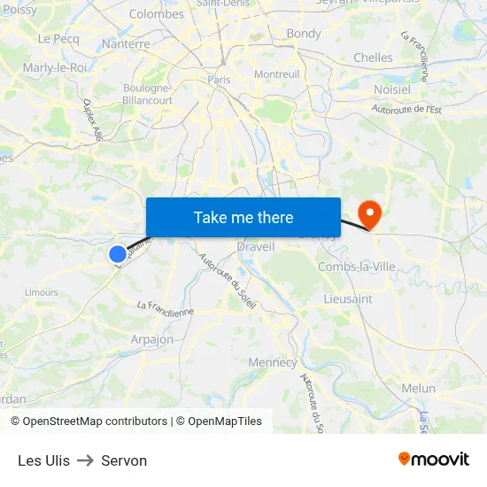 Les Ulis to Servon map