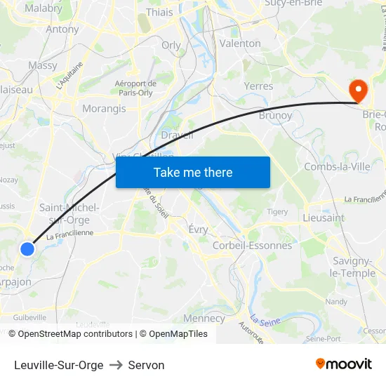 Leuville-Sur-Orge to Servon map
