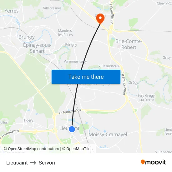 Lieusaint to Servon map