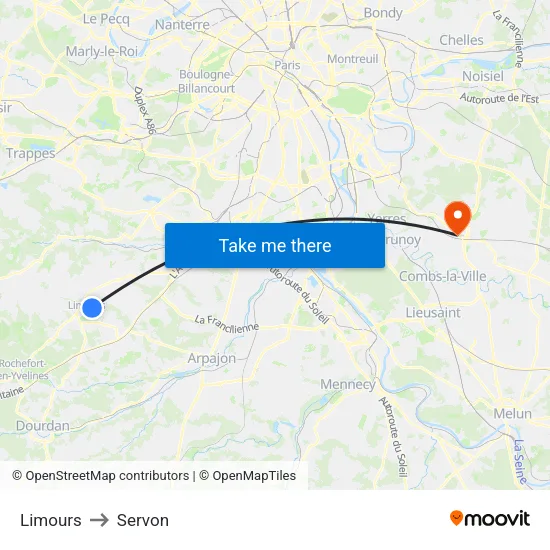 Limours to Servon map