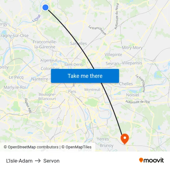 L'Isle-Adam to Servon map