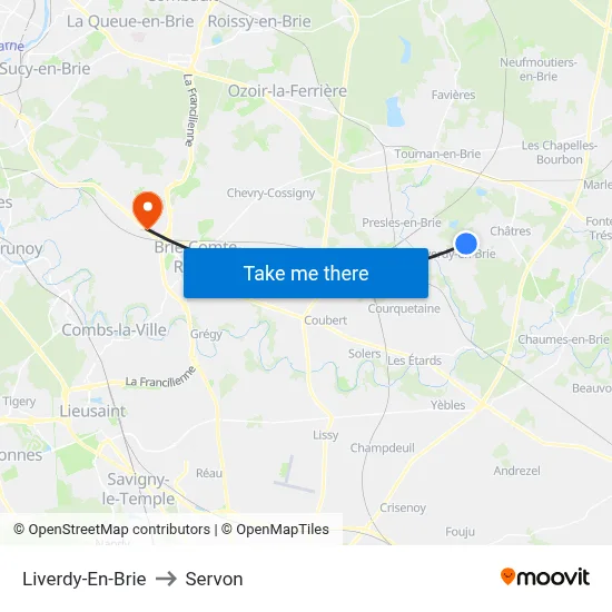 Liverdy-En-Brie to Servon map