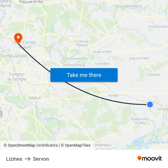 Lizines to Servon map