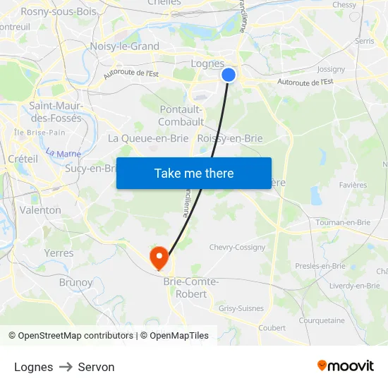 Lognes to Servon map