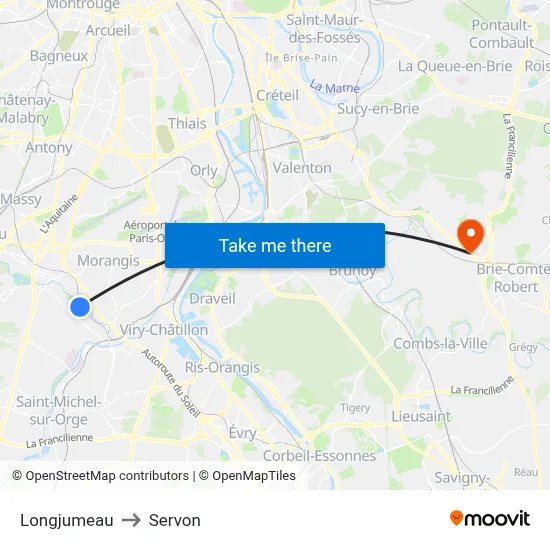 Longjumeau to Servon map