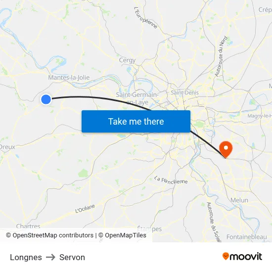 Longnes to Servon map