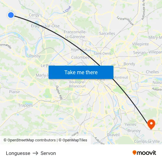Longuesse to Servon map
