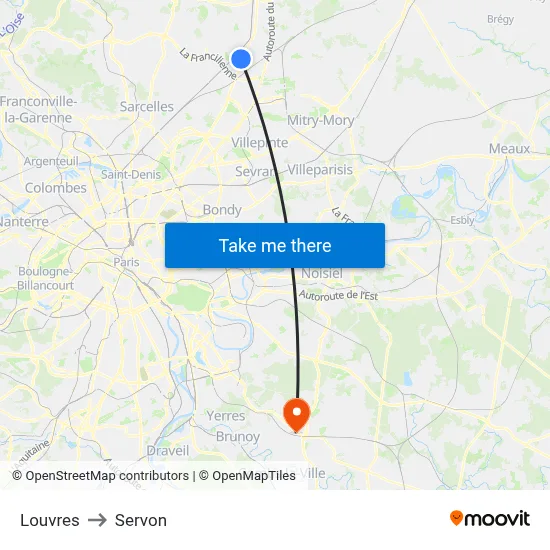 Louvres to Servon map