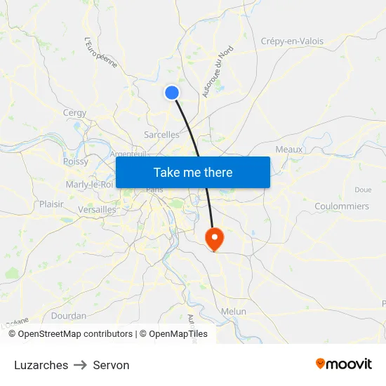 Luzarches to Servon map