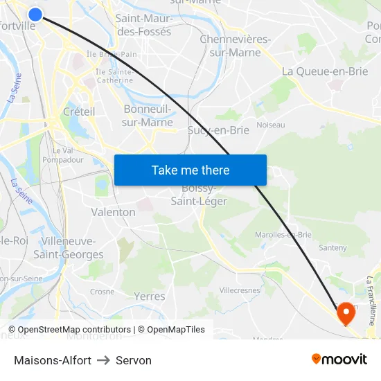 Maisons-Alfort to Servon map
