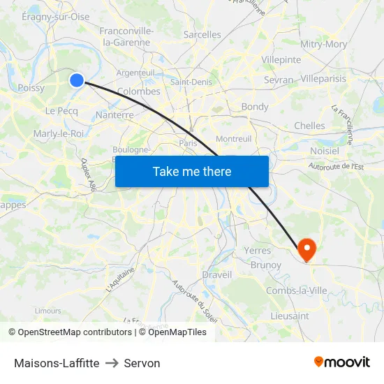 Maisons-Laffitte to Servon map