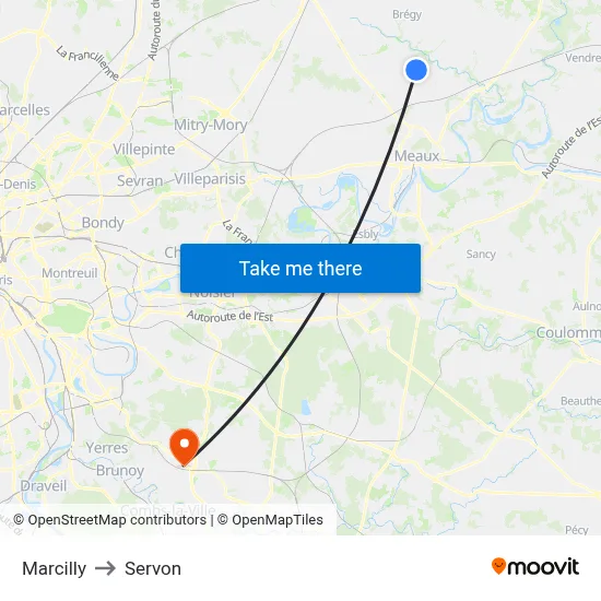 Marcilly to Servon map