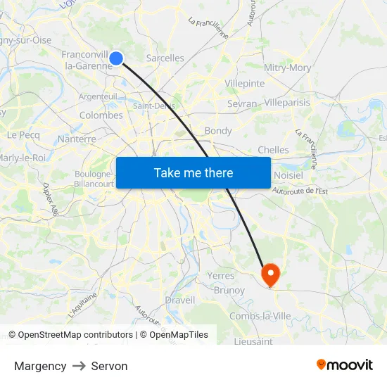Margency to Servon map
