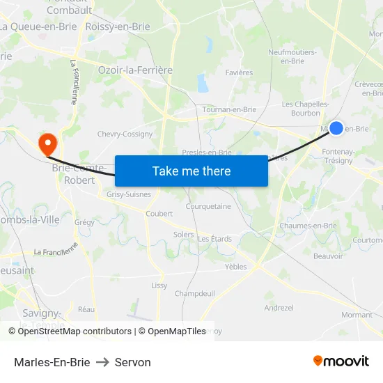 Marles-En-Brie to Servon map