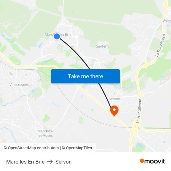 Marolles-En-Brie to Servon map